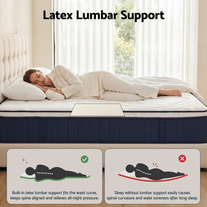 King Single Mattress , 30cm Medium Firm Hybrid Mattress with Latex Lumbar Support for Back Pain Relief , Pocket Spring Mattress King Single Size in a Box