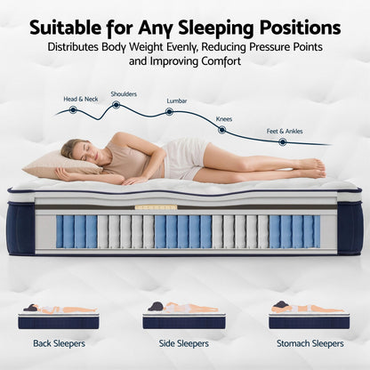 King Single Mattress , 30cm Medium Firm Hybrid Mattress with Latex Lumbar Support for Back Pain Relief , Pocket Spring Mattress King Single Size in a Box