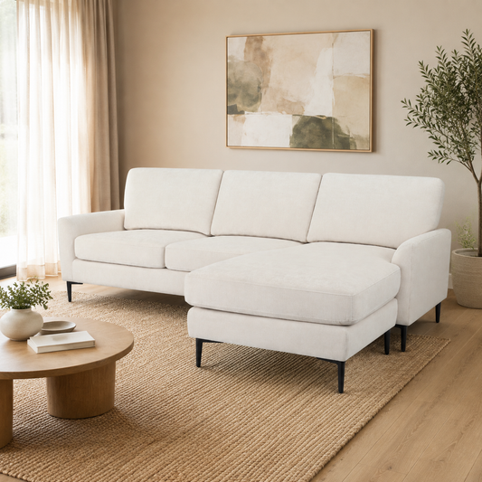 Modern L-Shaped Chenille Fabric  Sectional Sofa with Reversible Chaise