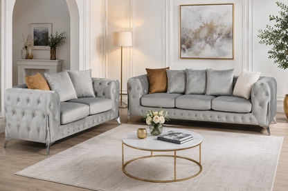 Matrix 3+2 Seater Luxury Velvet Sofa Set –  Grey