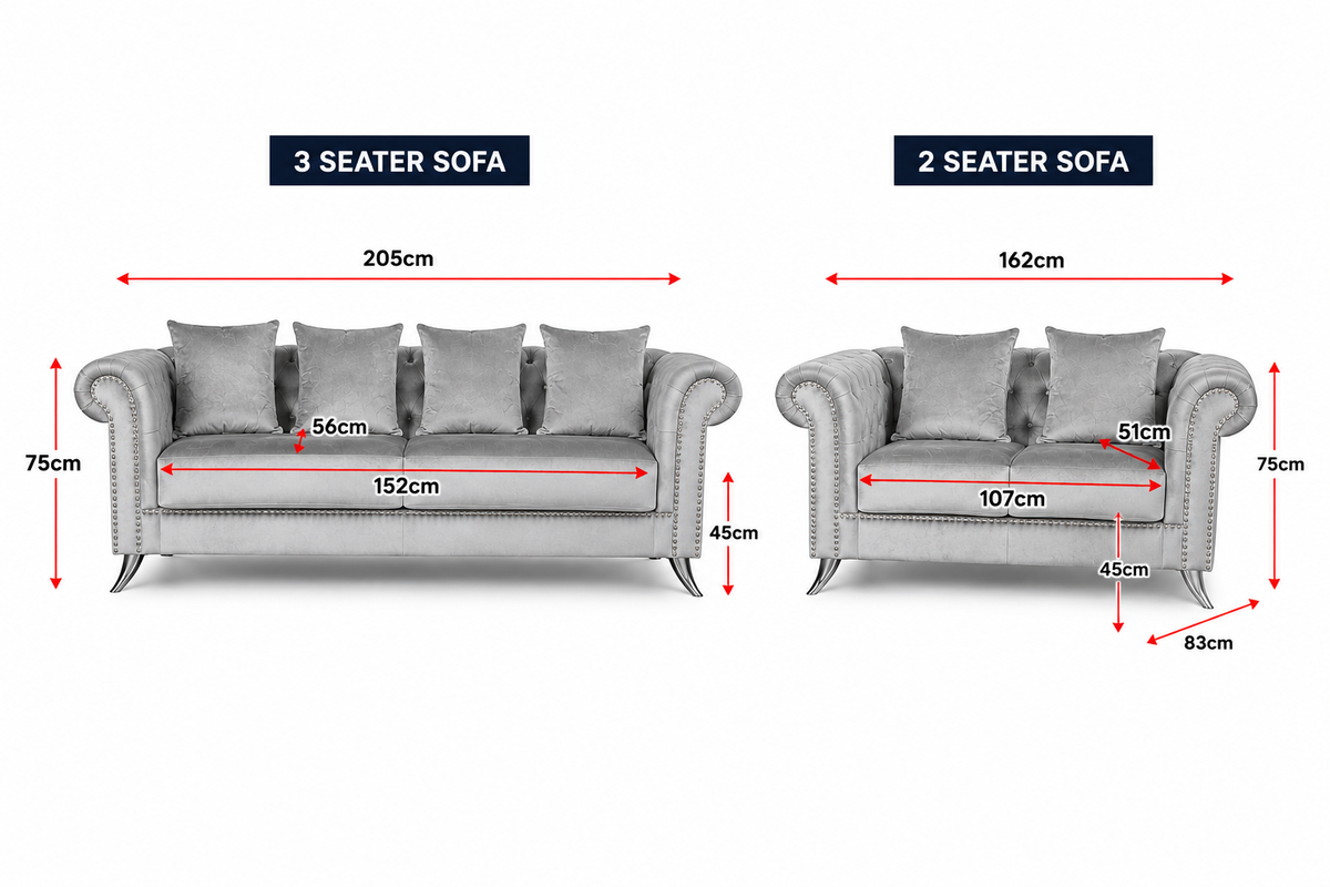 Mia 3+2 Seater Velvet Sofa Set – Silver Grey