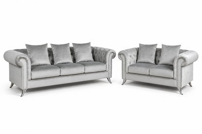 Mia 3+2 Seater Velvet Sofa Set – Silver Grey